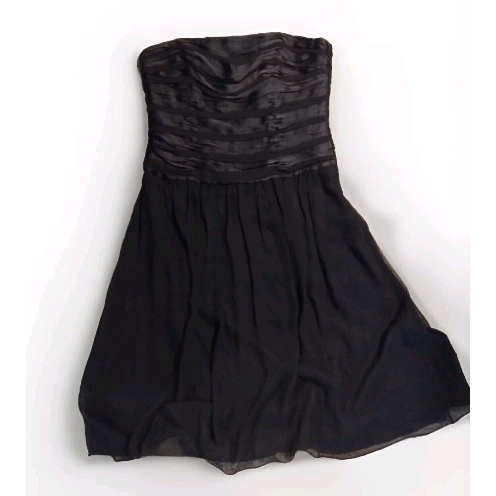 Black Chiffon And Satin Party Dress Knee Length Side Zip Pleated Bodice Sz 16